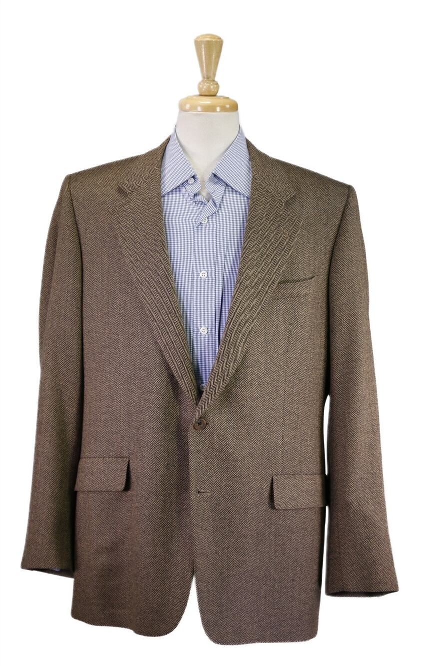 Hickey Freeman Brown Herringbone Tweed 2-Btn Wool Sportcoat Blazer 46L
